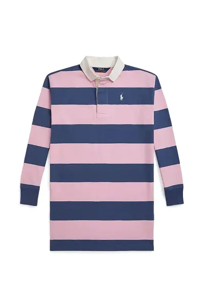 Dětské bavlněné šaty Polo Ralph Lauren růžová barva, mini, oversize, 313971038001