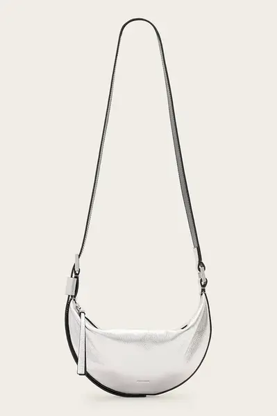 Kožená kabelka AllSaints HALF stříbrná barva, W393XC