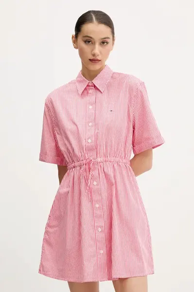 Bavlněné šaty Tommy Jeans růžová barva, mini, DW0DW20617