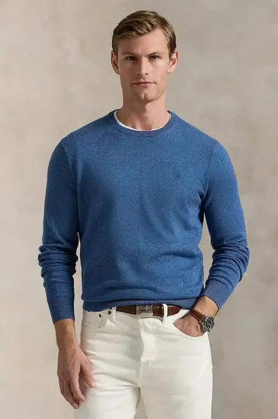 Bavlněný svetr Polo Ralph Lauren pánský, modrá barva, 710973589