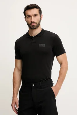 Polo tričko EA7 Emporio Armani pánské, černá barva, s aplikací, AF13863.7M000091