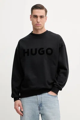 Bavlněná mikina HUGO pánská, černá barva, s potiskem, 50538778