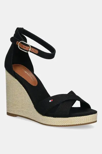Sandály Tommy Hilfiger FLAG HIGH WEDGE ESPAD CRISSCROSS černá barva, FW0FW08661