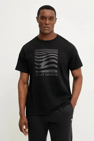 Bavlněné tričko Helly Hansen SHORELINE černá barva, s potiskem, 54601