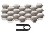 Gorecki Kryty šroubů kol, 19 mm, chromové, s pinzetou, 21 ks