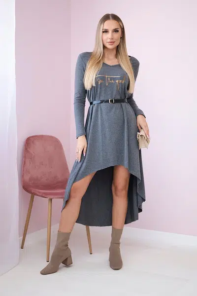 Dress with decorative belt and graphite inscription