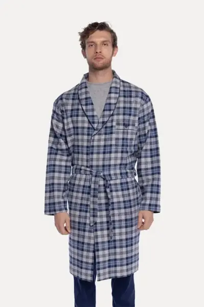 Pánský flanelový župan LUCAS L Tmavě modrá