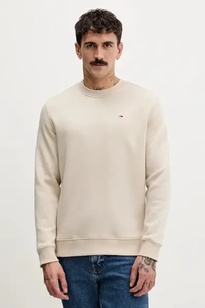 Mikina Tommy Jeans pánská, béžová barva, hladká, DM0DM20741