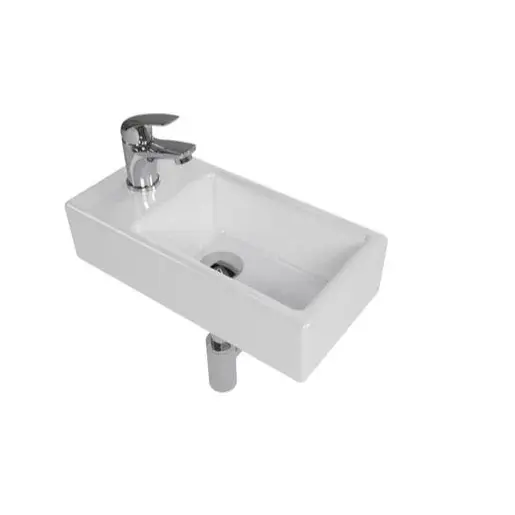 Kúpeľňový set závesného ľavého umývadla Brevis, pákovej batérie, sifónu, prietočnej zátky a roháčikov KSETBRE2L