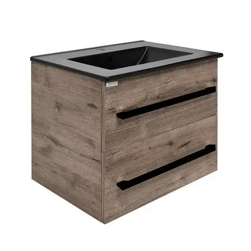 Kúpeľňová skrinka s čiernou úchytkou a umývadlom SAT Cube Way 60x53x46 cm dub Wellington mat CUBE46C602DWMODC