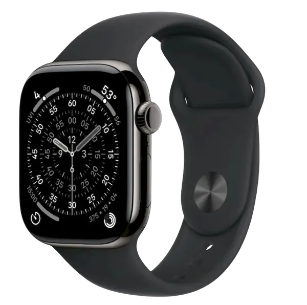 APPLE Watch 11 GPS + Cellular 42mm bridlicovo šedý titán - čierny športový remienok - S/M