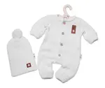 Baby Nellys 2D Pletený overálek STAR + čepice Hand Made, bílá, vel. 80/86