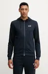 Bavlněná mikina EA7 Emporio Armani pánská, černá barva, s kapucí, s potiskem, AF13512.7M000568