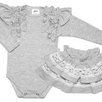 Baby Nellys 2 dílná sada, body dl.rukáv + suknička s krajkou a volánky vel.  74, šedá
