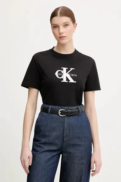 Bavlněné tričko Calvin Klein Jeans dámské, černá barva, LV047E819G