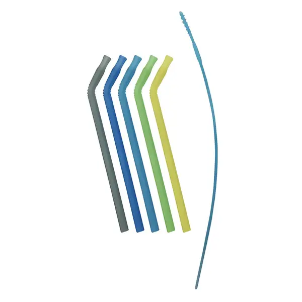Súprava silikónových slamiek - modrá/zelená
