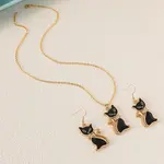 Cat Shape Zinc Alloy Enamel Pendant Necklaces & Dangle Earrings Sets