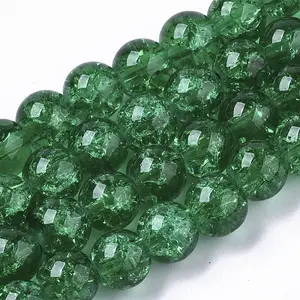 Baking Paint Transparent Crackle Glass Round Bead Strands