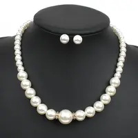Alloy with ABS Plastic Pearl Round Beaded Necklaces & Stud Earrings Sets for Women
