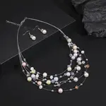 Alloy & Plastic Pearl Round Beaded Multilayer Necklace & Dangle Earring Sets