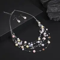 Alloy & Plastic Pearl Round Beaded Multilayer Necklace & Dangle Earring Sets