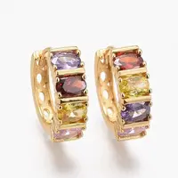 Brass Micro Pave Clear Cubic Zirconia Huggie Hoop Earrings