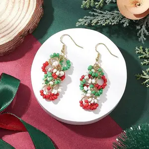 Brass Glass Chip Dangle Earrings