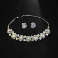 Oval Alloy Glass Pendant Necklaces & Stud Earrings Sets