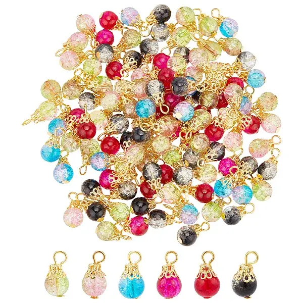 150Pcs Crackle Glass Pendants