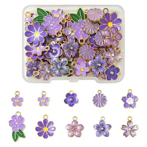 50Pcs 10 Styles Alloy Enamel Pendants