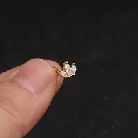 316L Surgical Stainless Steel Micro Pave Clear Cubic Zirconia Crown Cartilage Earrings