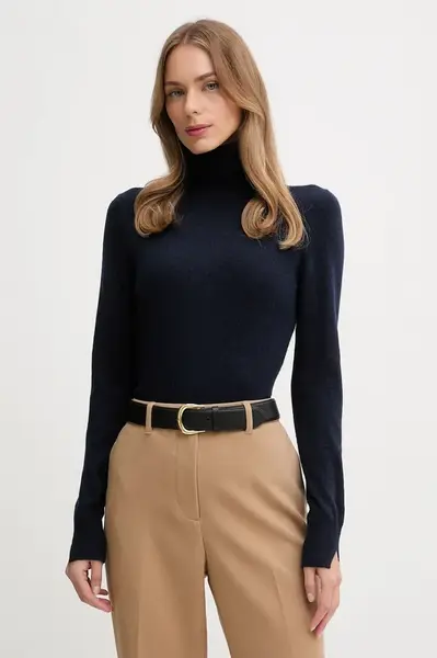 Svetr z vlněné směsi Sisley dámský, šedá barva, s golfem, 102HM2174