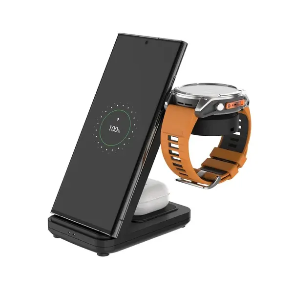 Stojánek FIXED Powerstation pro Garmin s bezdrátovým nabíjením až pro 3 zařízení, 15W+5W+2.5W, černá