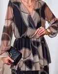 Resti Black and light brown mesh midi dress with print
