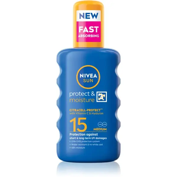 NIVEA SUN Protect & Moisture sprej na opaľovanie SPF 15 200 ml