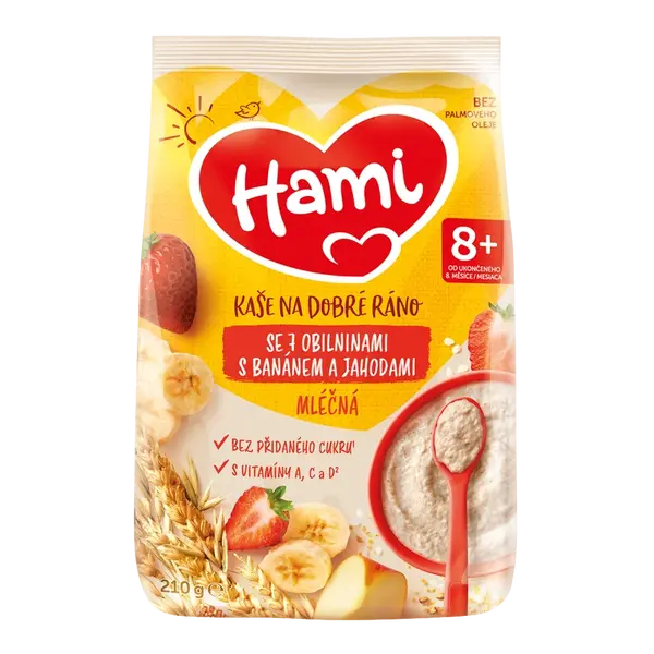 HAMI Kaša mliečna so 7 obilninami s banánom a jahodami 210 g