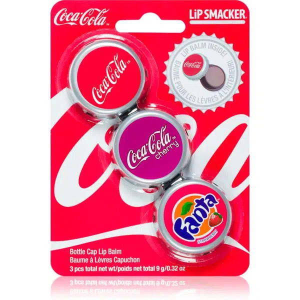 Lip Smacker Coca Cola balzam na pery 5 ks vône Original, Cherry & Fanta 9 g