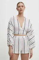 Lněná halenka Answear.LAB bílá barva, vzorovaná