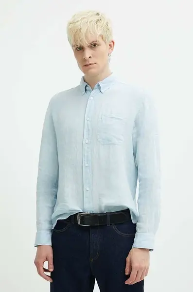 Lněná košile HUGO regular, s límečkem button-down, 50514162