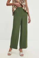 Kalhoty s lněnou směsí Answear.LAB zelená barva, jednoduché, high waist