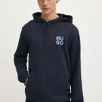 Bavlněná mikina HUGO pánská, tmavomodrá barva, s kapucí, s potiskem, 50520159