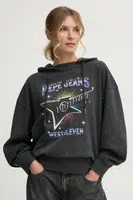 Mikina Pepe Jeans LILIAN dámská, šedá barva, s kapucí, s potiskem, PL581469