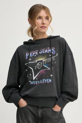 Mikina Pepe Jeans LILIAN dámská, šedá barva, s kapucí, s potiskem, PL581469