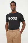 Bavlněné tričko BOSS BOSS CASUAL pánské, černá barva, s potiskem, 50481923