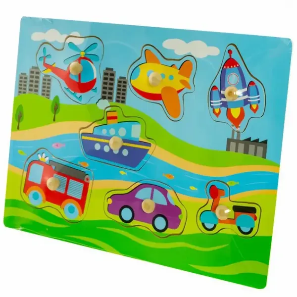 TULIMI Dřevěné zábavné puzzle vkládací, 30 x 22,5 cm - Dopravní prostředky