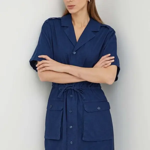 Bavlněné šaty G-Star tmavomodrá barva, mini