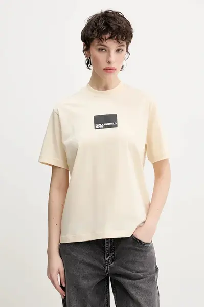 Bavlněné tričko Karl Lagerfeld Jeans béžová barva, A1W17006