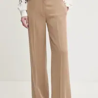 Kalhoty HUGO dámské, béžová barva, široké, high waist, 50540807