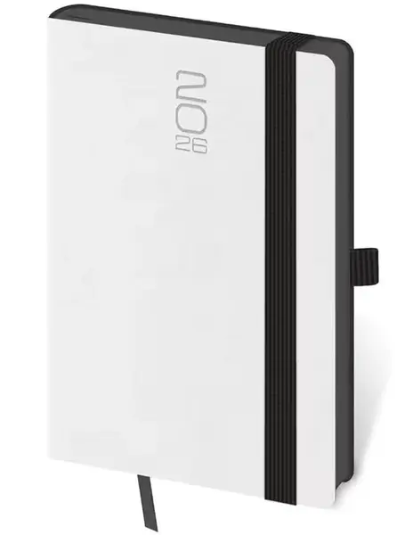 Kapesní diář 2026 Memory bílý s gumičkou