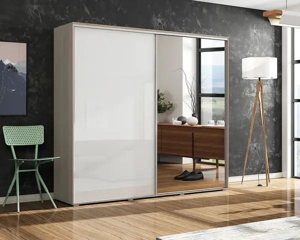 Šatní skříň Ska A7 XL Barva korpusu: Dub - sonoma, Rozměry: 150 cm, Dveře: Bílý lesk